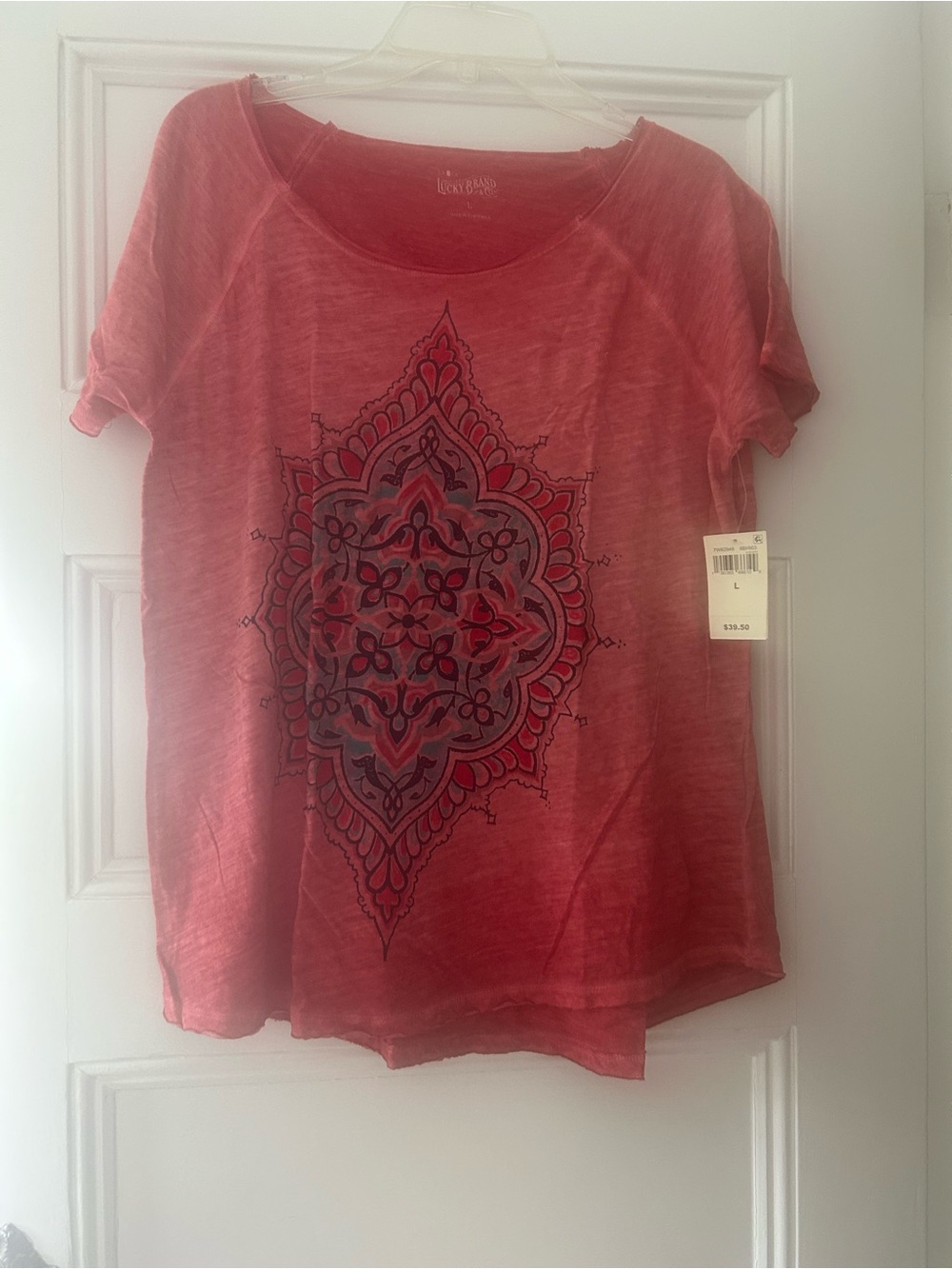 Lucky Brand Coral Red Short Sleeve Graphic Tee